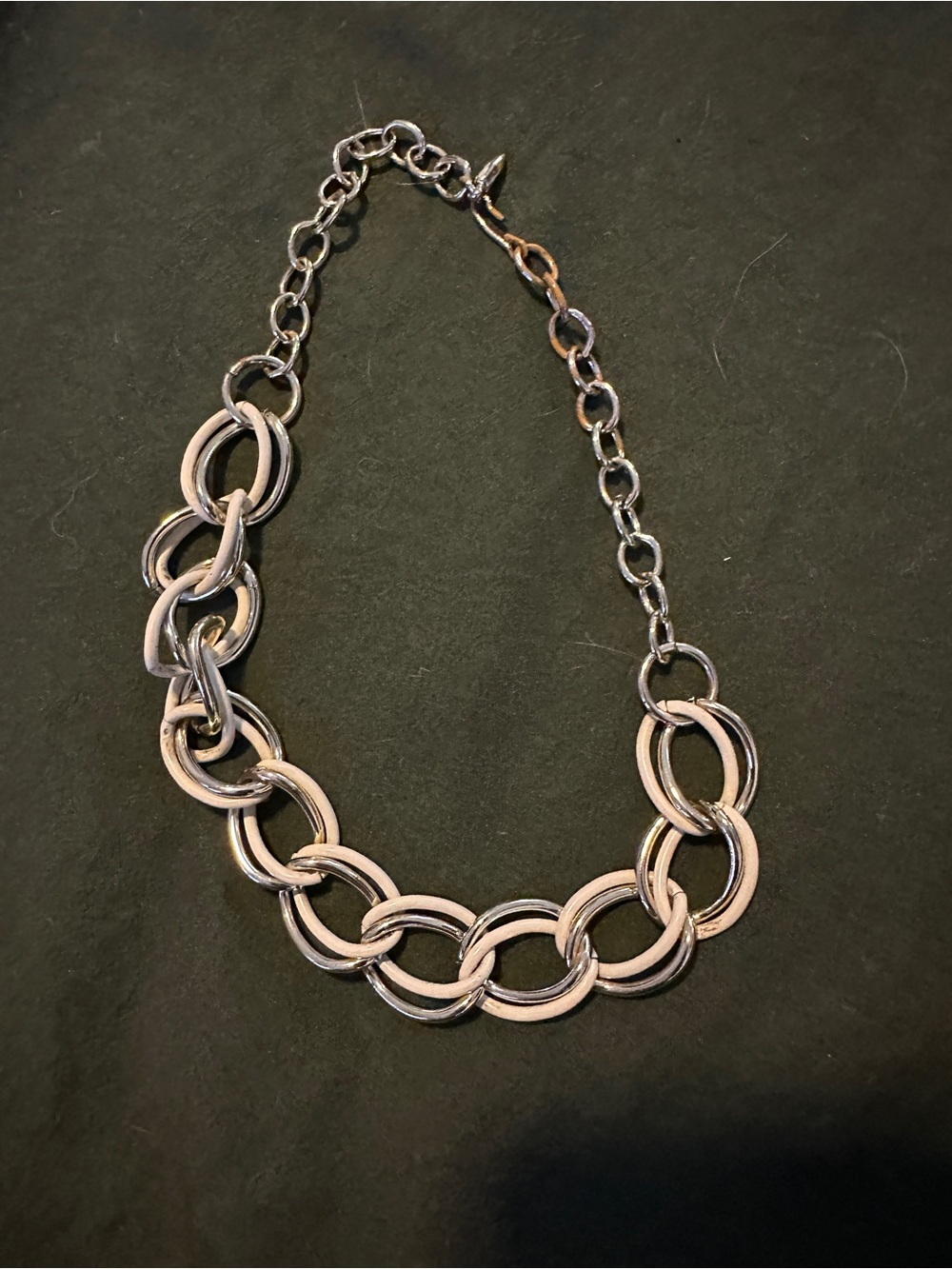 Vintage Gold Tone & White Enamel Link Statement Necklace - Women Jewelry